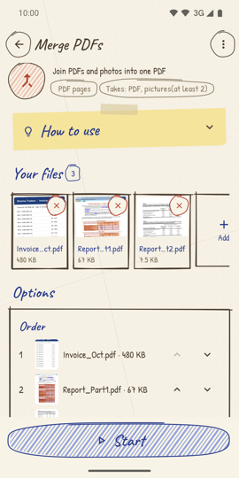 Merge PDFs tool with pages in order